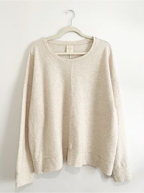 Freely Women's Pullover Sweater Ribbed Texture Chevron Pattern Oat Plus Size 2X